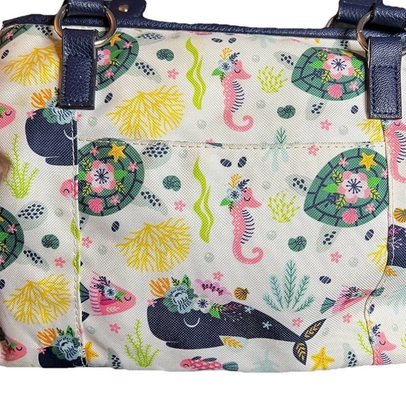 Lily Bloom Maggie Satchel Handbag Ocean Turtles and Whales - Picture 4 of 11